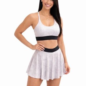 Jesfer Gray Abstract Sport Skirt & Bra Set Size S NWT + Hair Tie(A244)